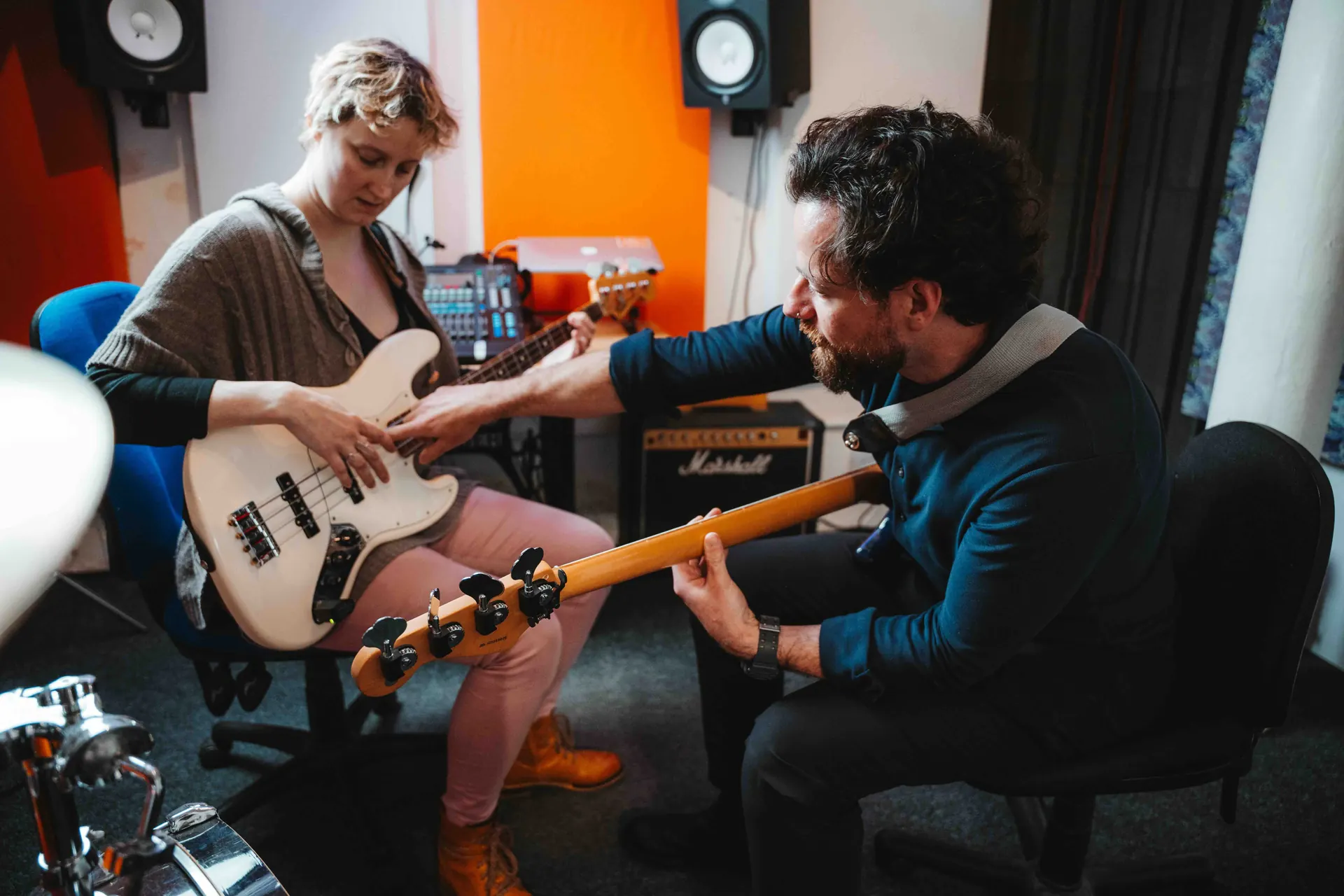 A bass session in progress
