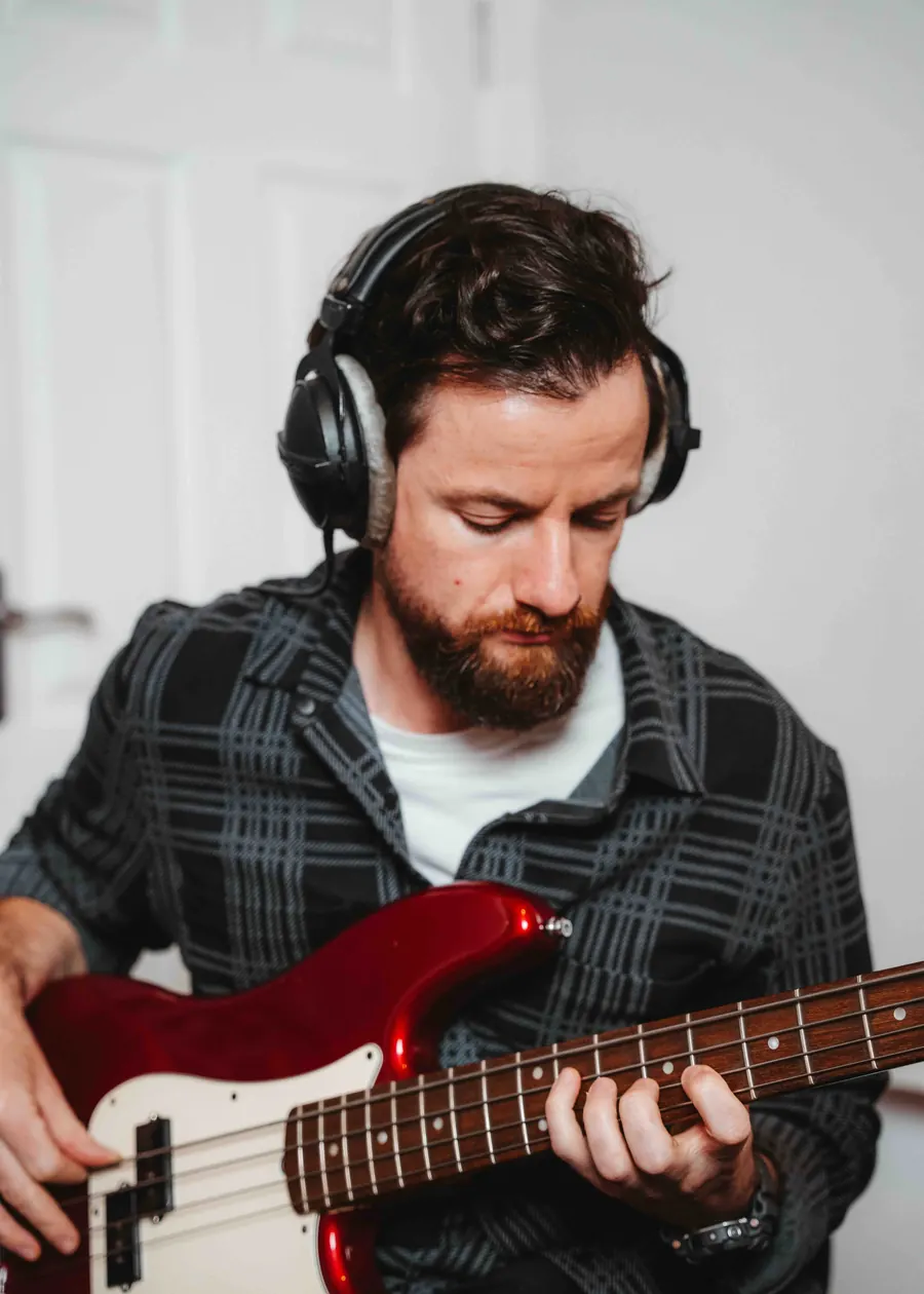 Recording a bass part in the studio