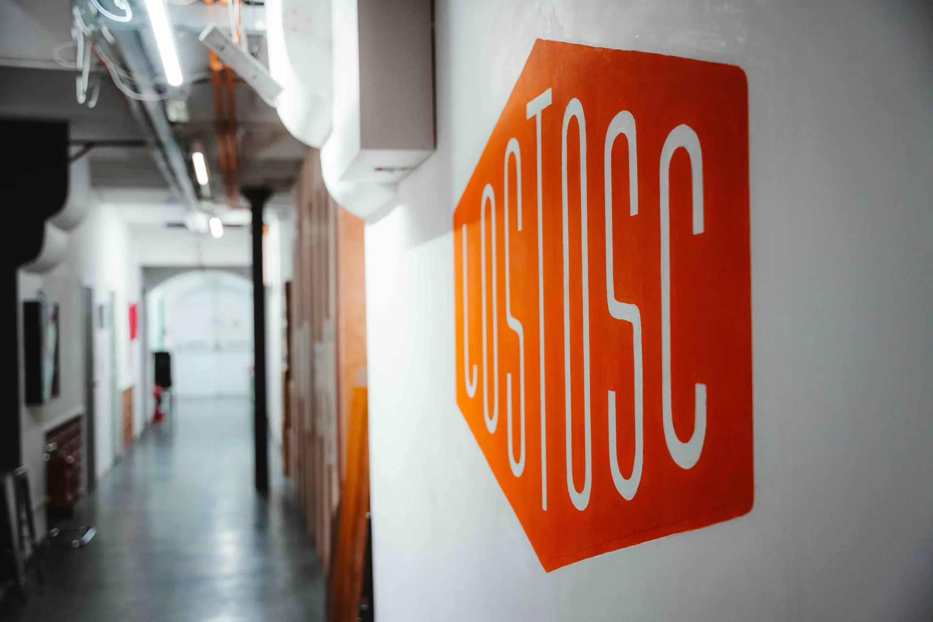 The corridor and logo at Lost Oscillation studio